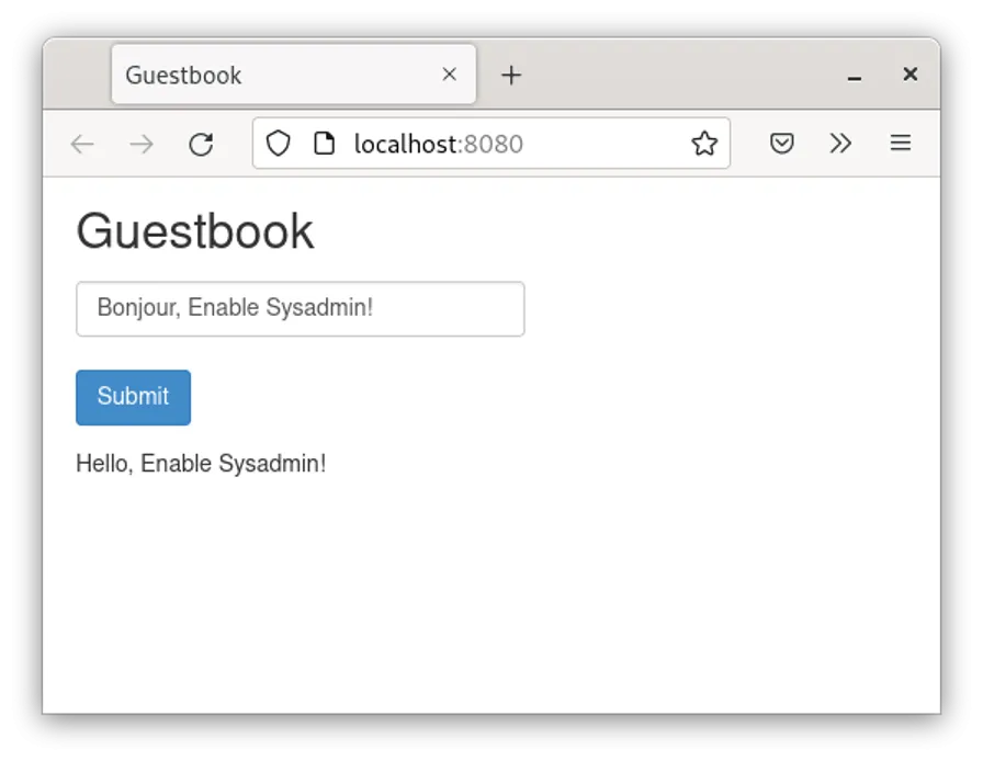 Guestbook app displayed in a web page