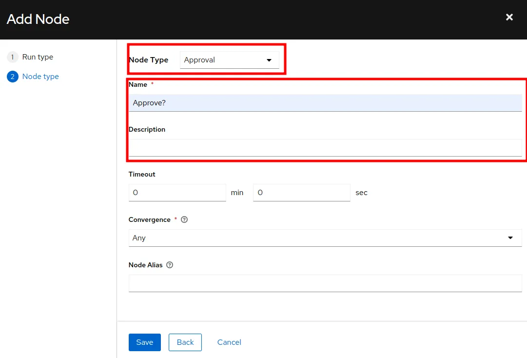 Select the Approval Node Type