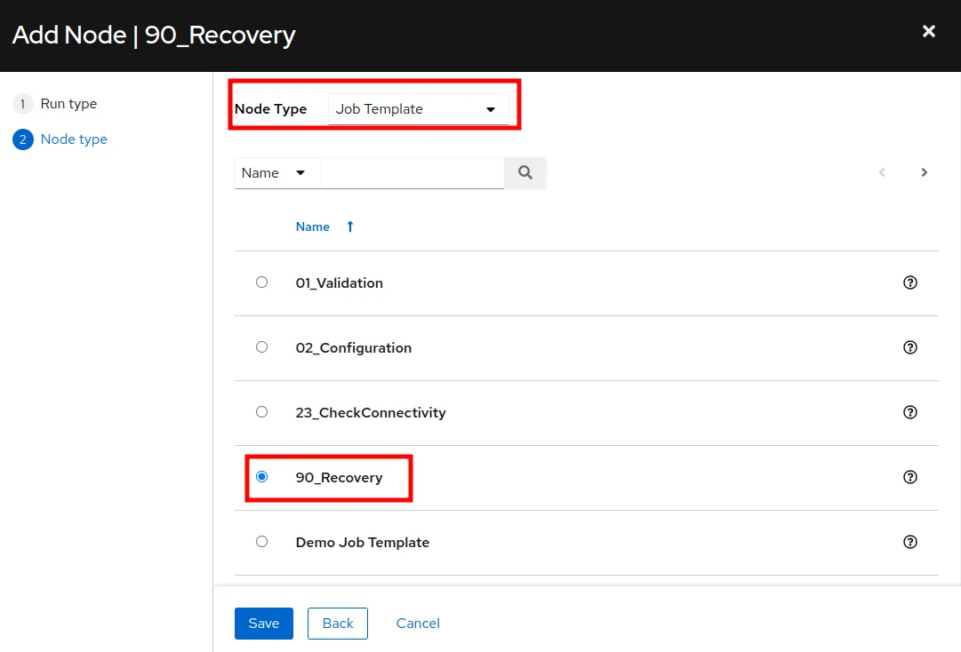 Select the Recovery node