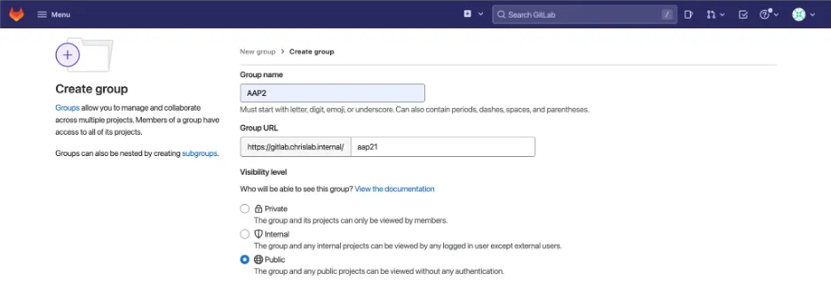 Create the group in GitLab
