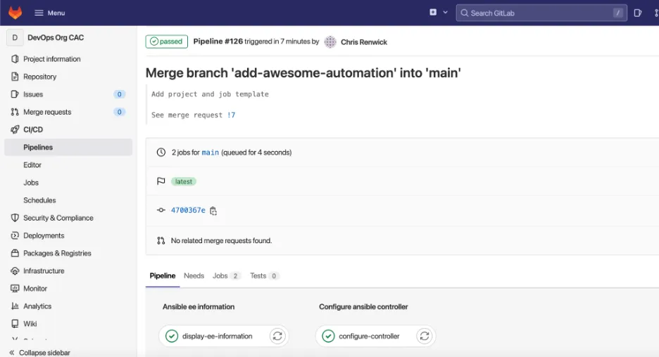 The merge request appears