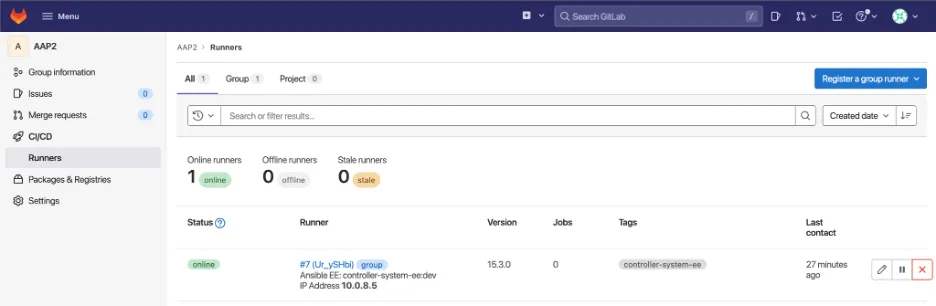 GitLab displays the runner